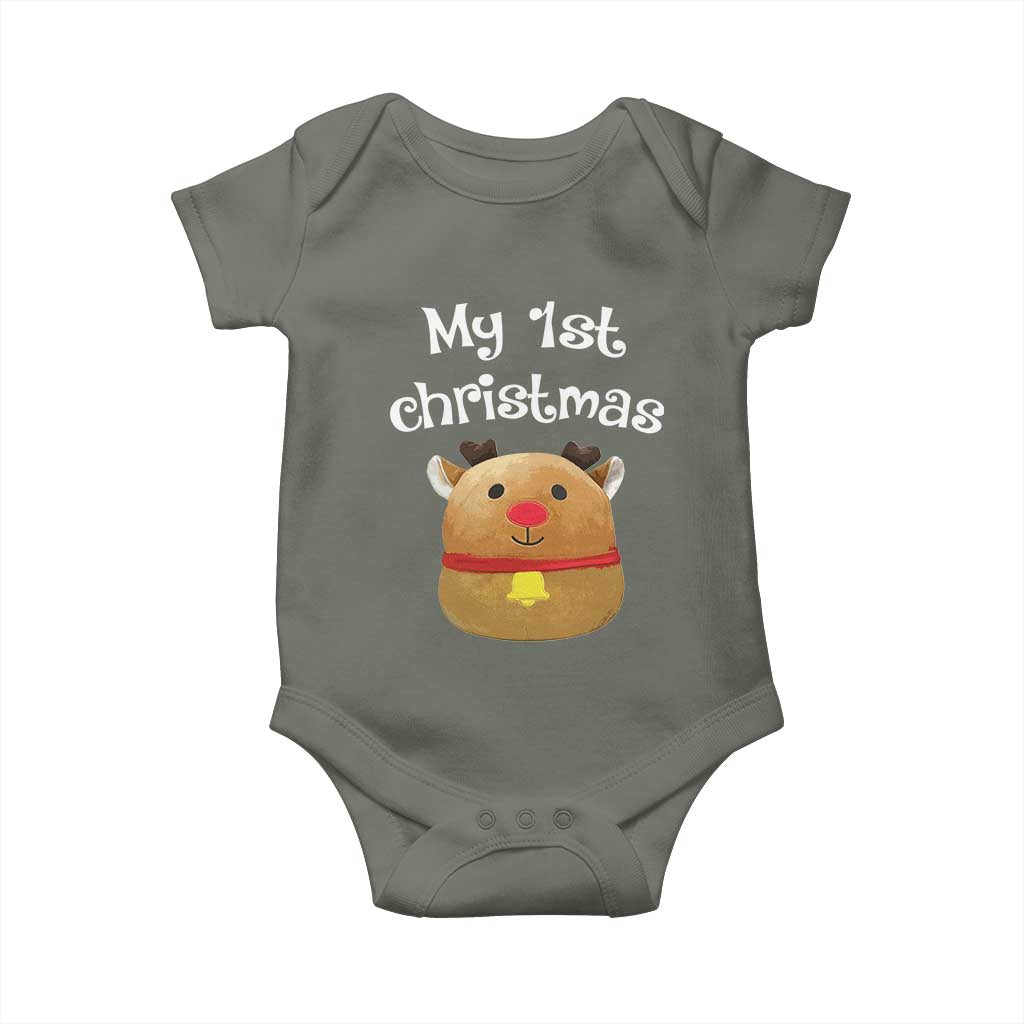 Baby First Christmas Outfit Baby Onesie Cute Reindeer Santa Boys Girls TS10 Military Green Print Your Wear