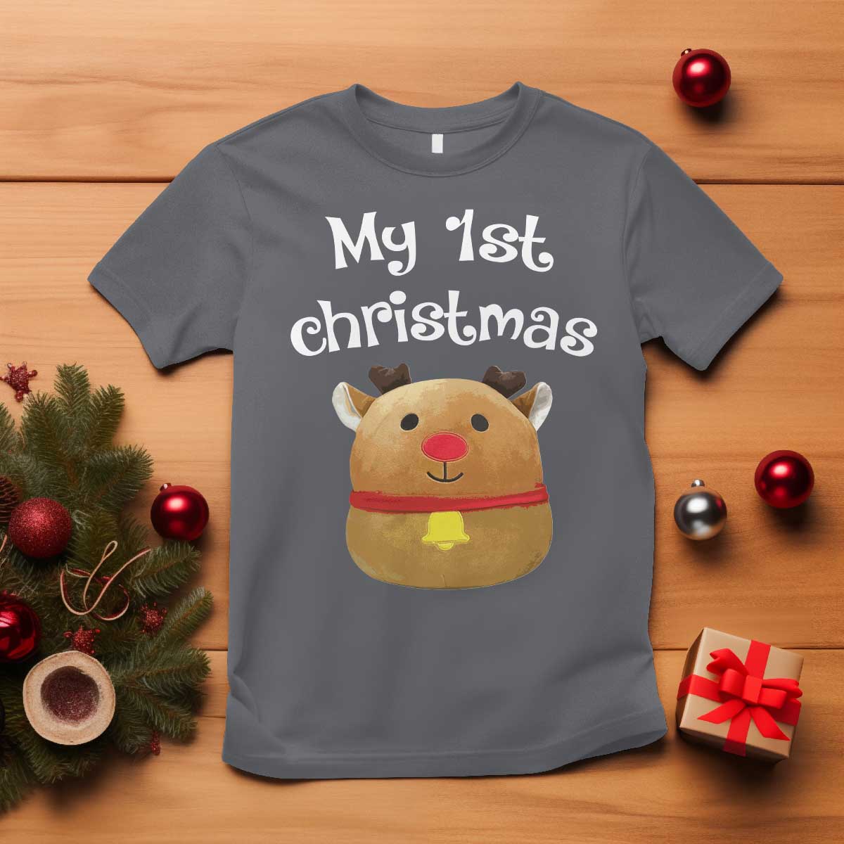Baby First Christmas Outfit T Shirt Cute Reindeer Santa Boys Girls TS10 Charcoal Print Your Wear
