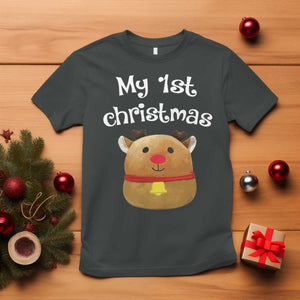 Baby First Christmas Outfit T Shirt Cute Reindeer Santa Boys Girls TS10 Dark Heather Print Your Wear