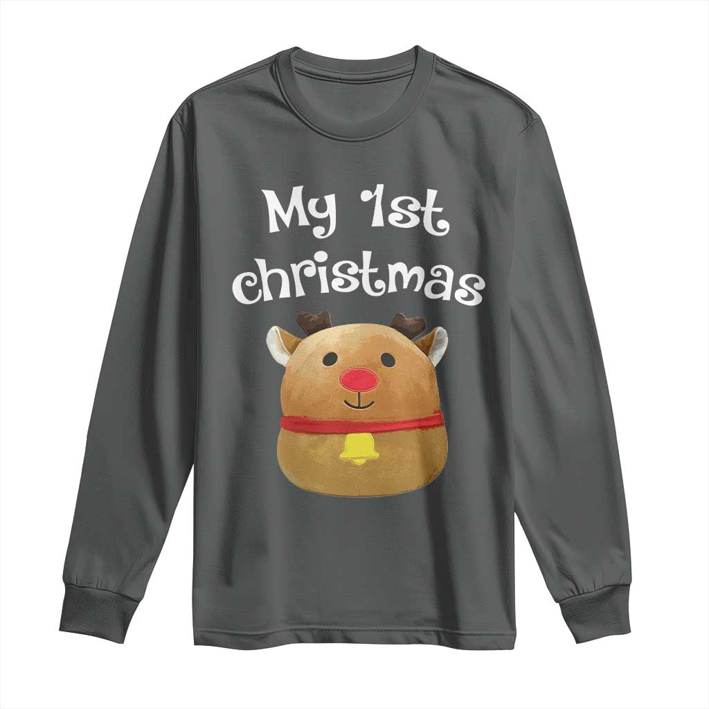 Baby First Christmas Outfit Long Sleeve Shirt Cute Reindeer Santa Boys Girls TS10 Dark Heather Print Your Wear