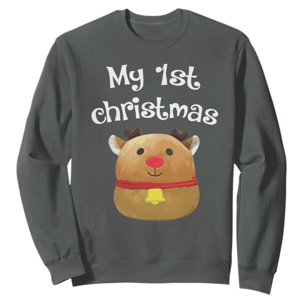 Baby First Christmas Outfit Sweatshirt Cute Reindeer Santa Boys Girls TS10 Dark Heather Print Your Wear