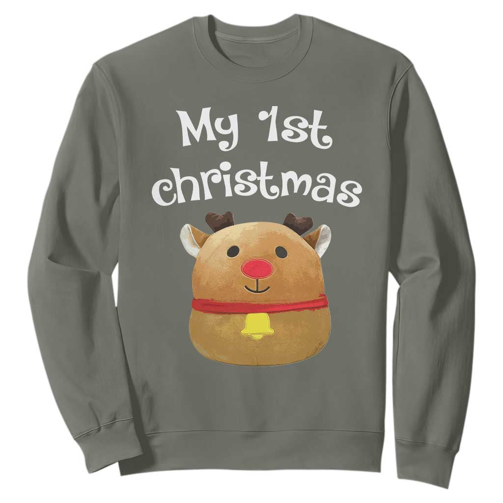 Baby First Christmas Outfit Sweatshirt Cute Reindeer Santa Boys Girls TS10 Military Green Print Your Wear