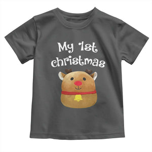 Baby First Christmas Outfit Toddler T Shirt Cute Reindeer Santa Boys Girls TS10 Dark Heather Print Your Wear