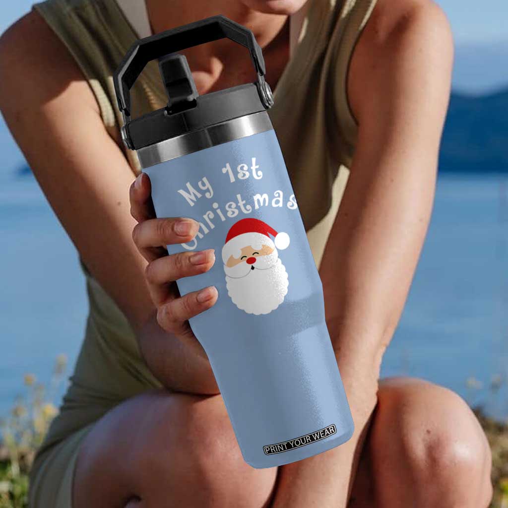 My First Christmas Flip Straw Tumbler Baby's First Holiday Xmas Santa TS10 One Size: 30 oz Light Blue Print Your Wear