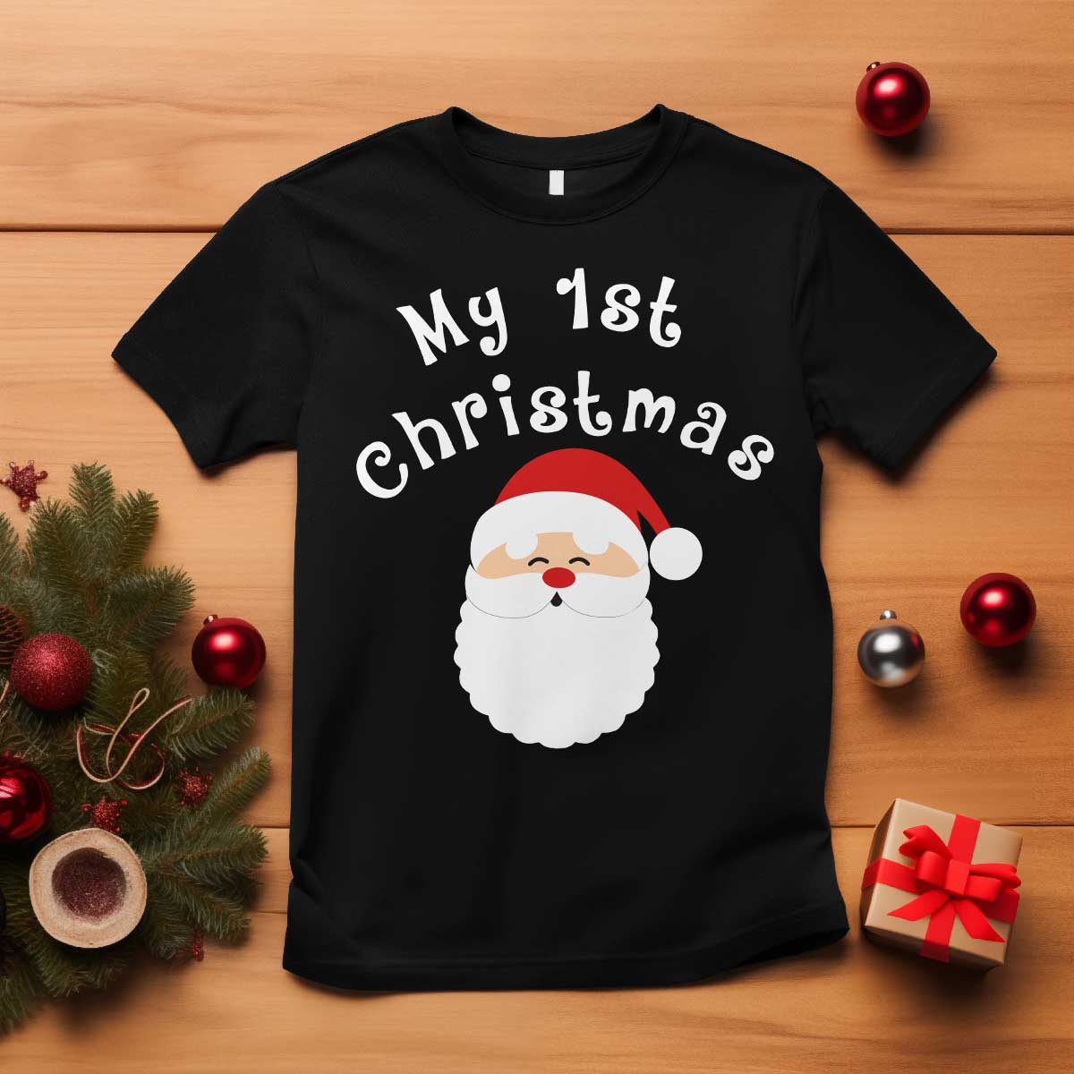 My First Christmas T Shirt Baby's First Holiday Xmas Santa TS10 Black Print Your Wear