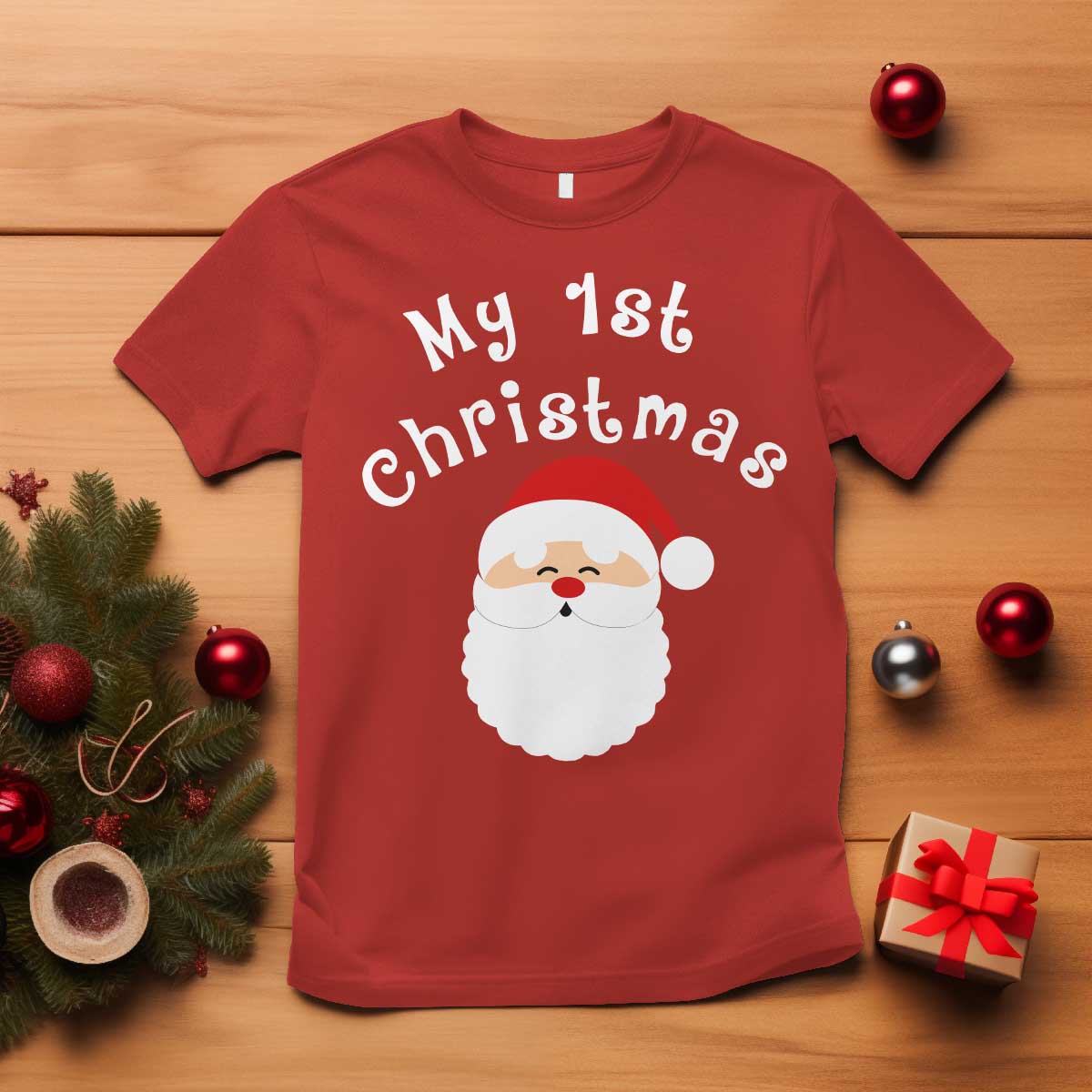My First Christmas T Shirt Baby's First Holiday Xmas Santa TS10 Red Print Your Wear