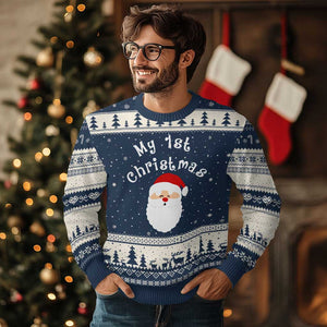 My First Xmas Ugly Christmas Sweater Baby's First Holiday Xmas Santa TS10 Navy Beige Print Your Wear