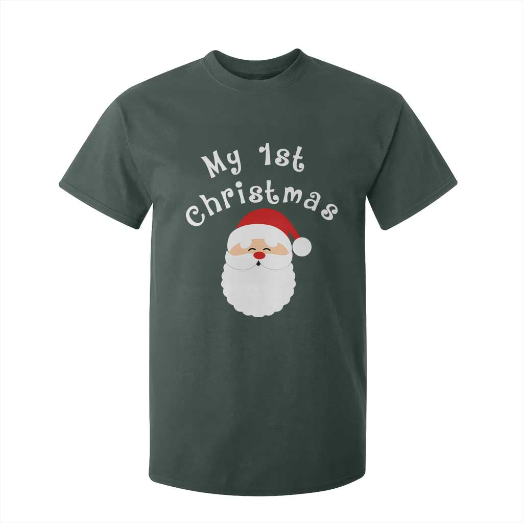 My First Christmas T Shirt For Kid Baby's First Holiday Xmas Santa TS10 Dark Forest Green Print Your Wear
