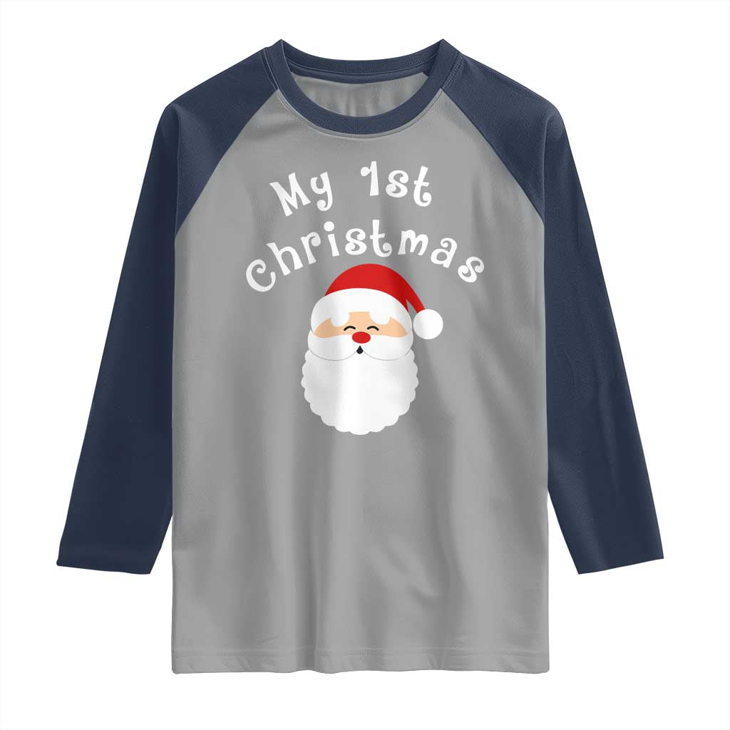 My First Christmas Raglan Shirt Baby's First Holiday Xmas Santa TS10 Sport Gray Navy Print Your Wear