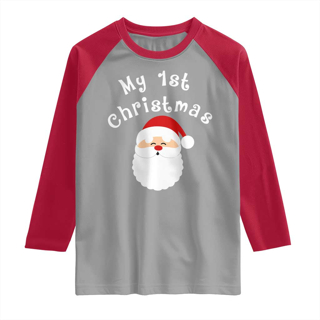 My First Christmas Raglan Shirt Baby's First Holiday Xmas Santa TS10 Sport Gray Red Print Your Wear