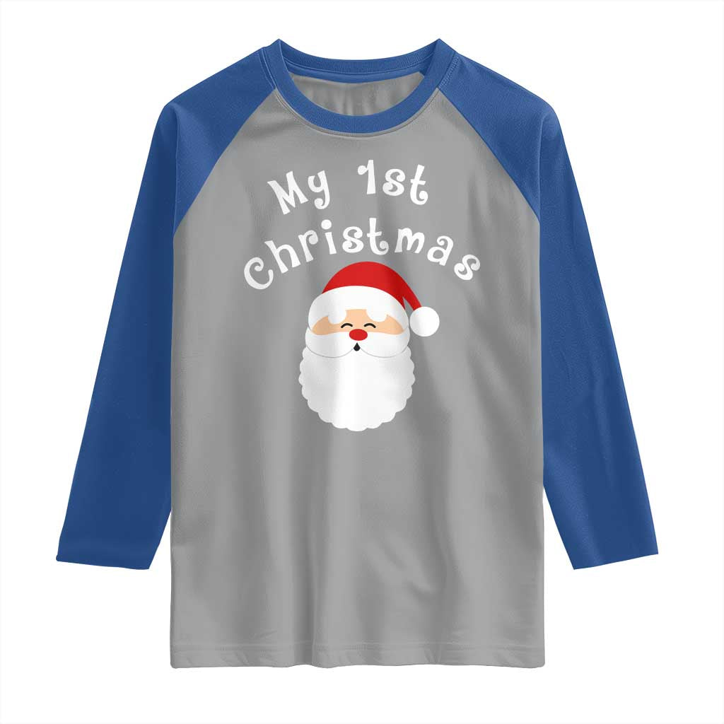 My First Christmas Raglan Shirt Baby's First Holiday Xmas Santa TS10 Sport Gray Royal Print Your Wear
