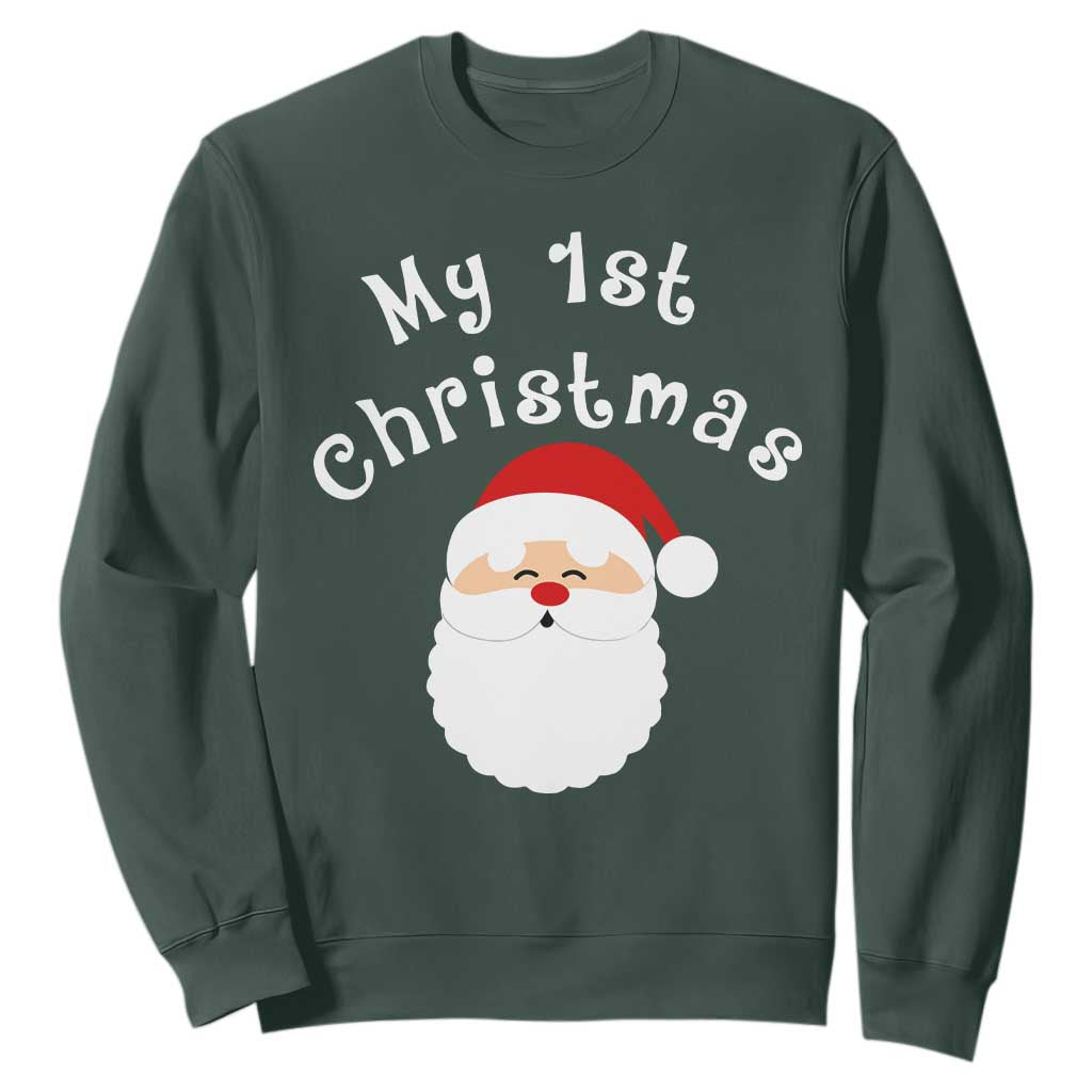 My First Christmas Sweatshirt Baby's First Holiday Xmas Santa TS10 Dark Forest Green Print Your Wear