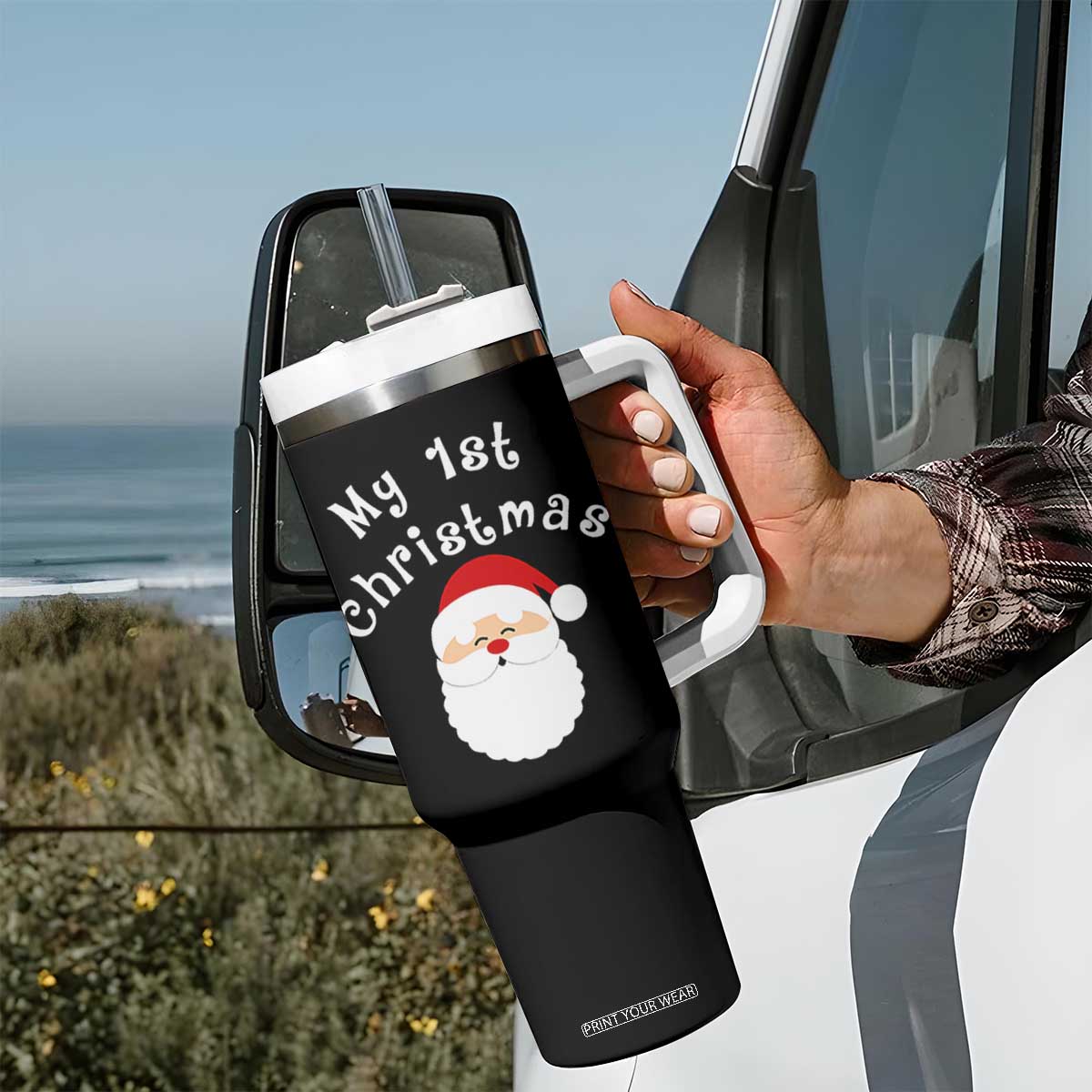 My First Christmas Tumbler With Handle Baby's First Holiday Xmas Santa TS10 Print Your Wear