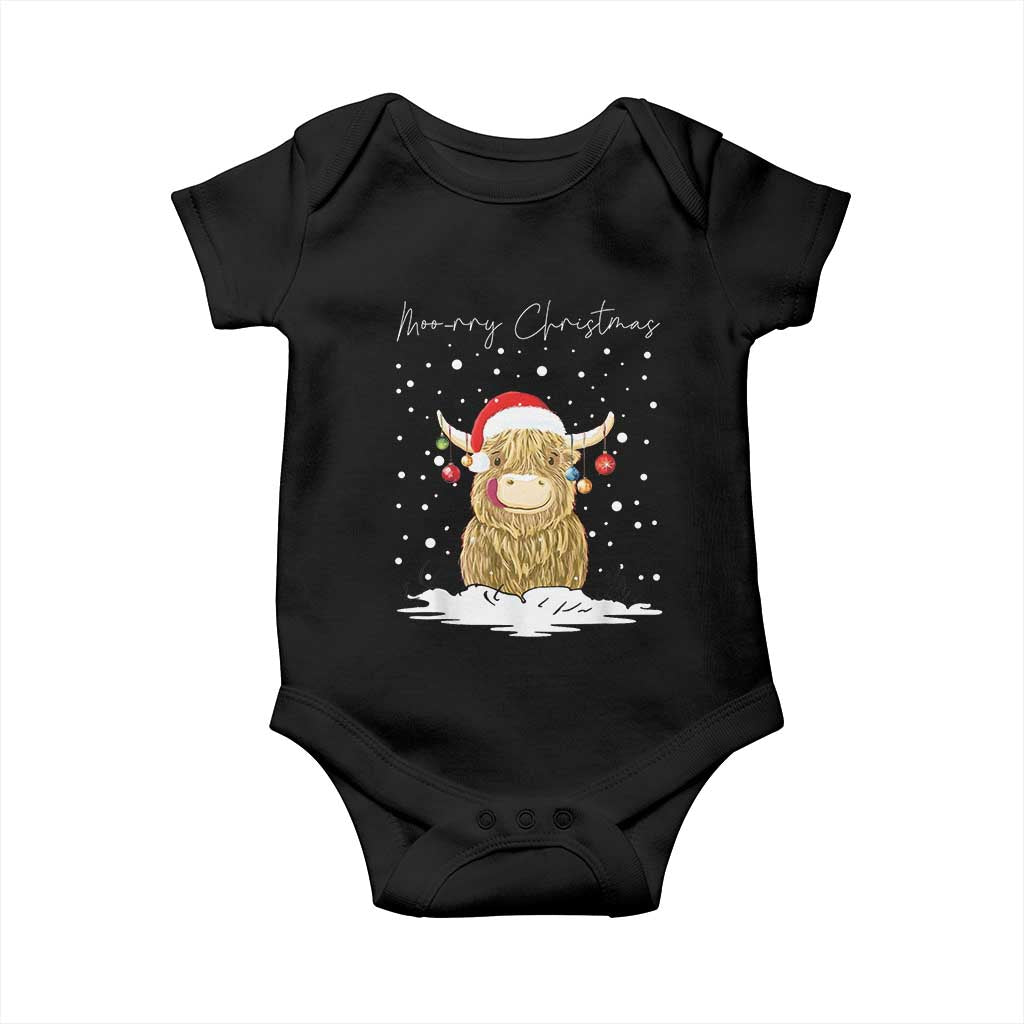 Christmas Cow Baby Onesie Scottish Highland Cow Moo-rry Christmas TS10 Black Print Your Wear