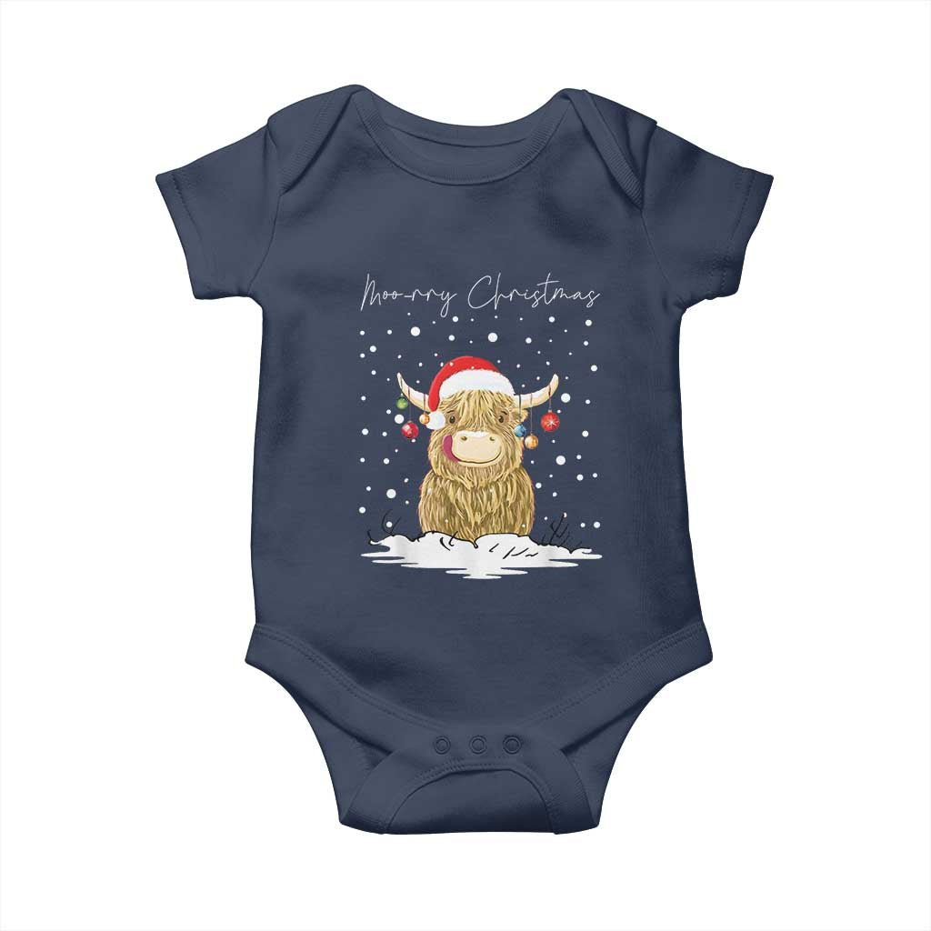 Christmas Cow Baby Onesie Scottish Highland Cow Moo-rry Christmas TS10 Navy Print Your Wear