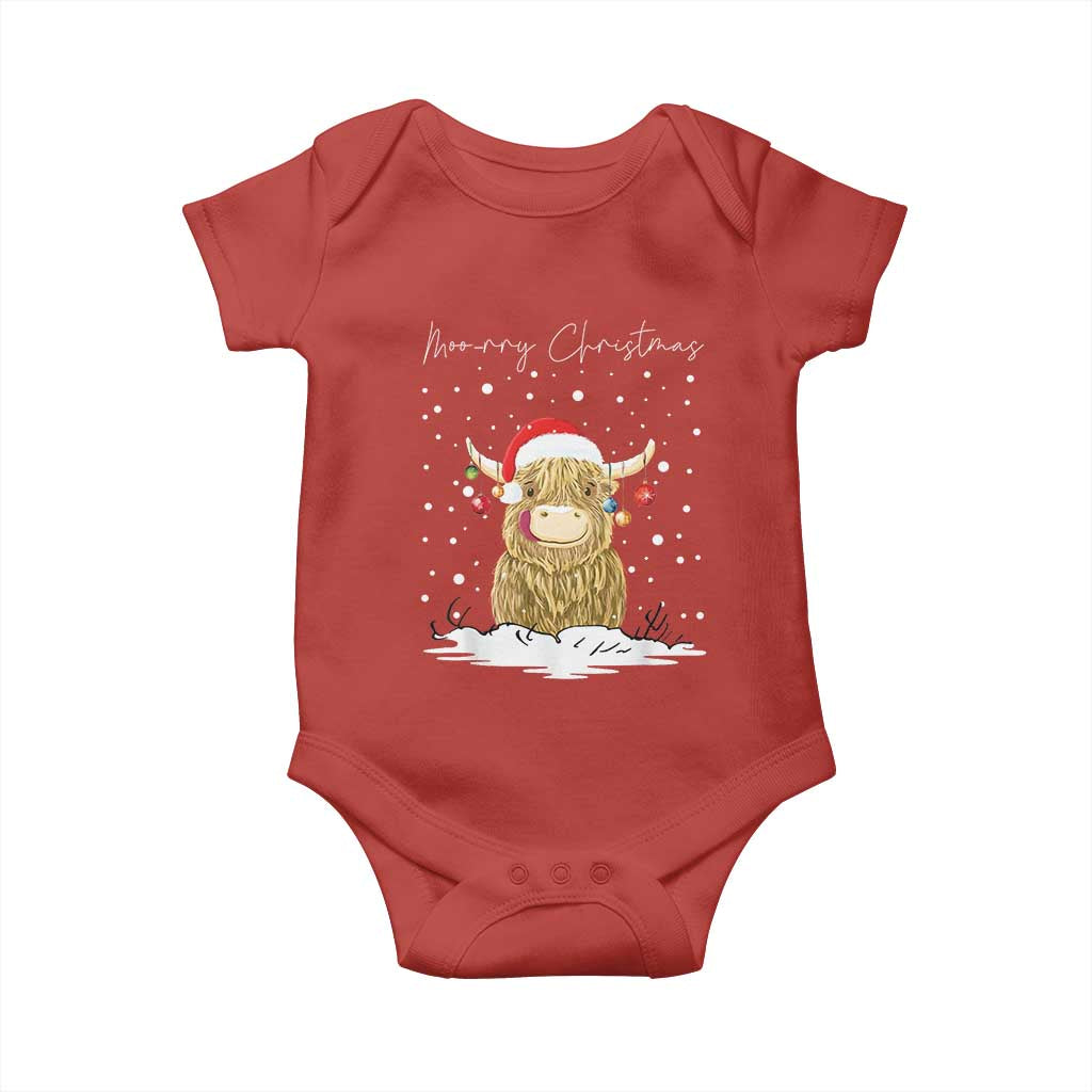 Christmas Cow Baby Onesie Scottish Highland Cow Moo-rry Christmas TS10 Red Print Your Wear