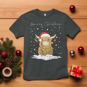 Christmas Cow T Shirt Scottish Highland Cow Moo-rry Christmas TS10 Dark Heather Print Your Wear