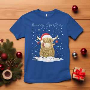 Christmas Cow T Shirt Scottish Highland Cow Moo-rry Christmas TS10 Royal Blue Print Your Wear