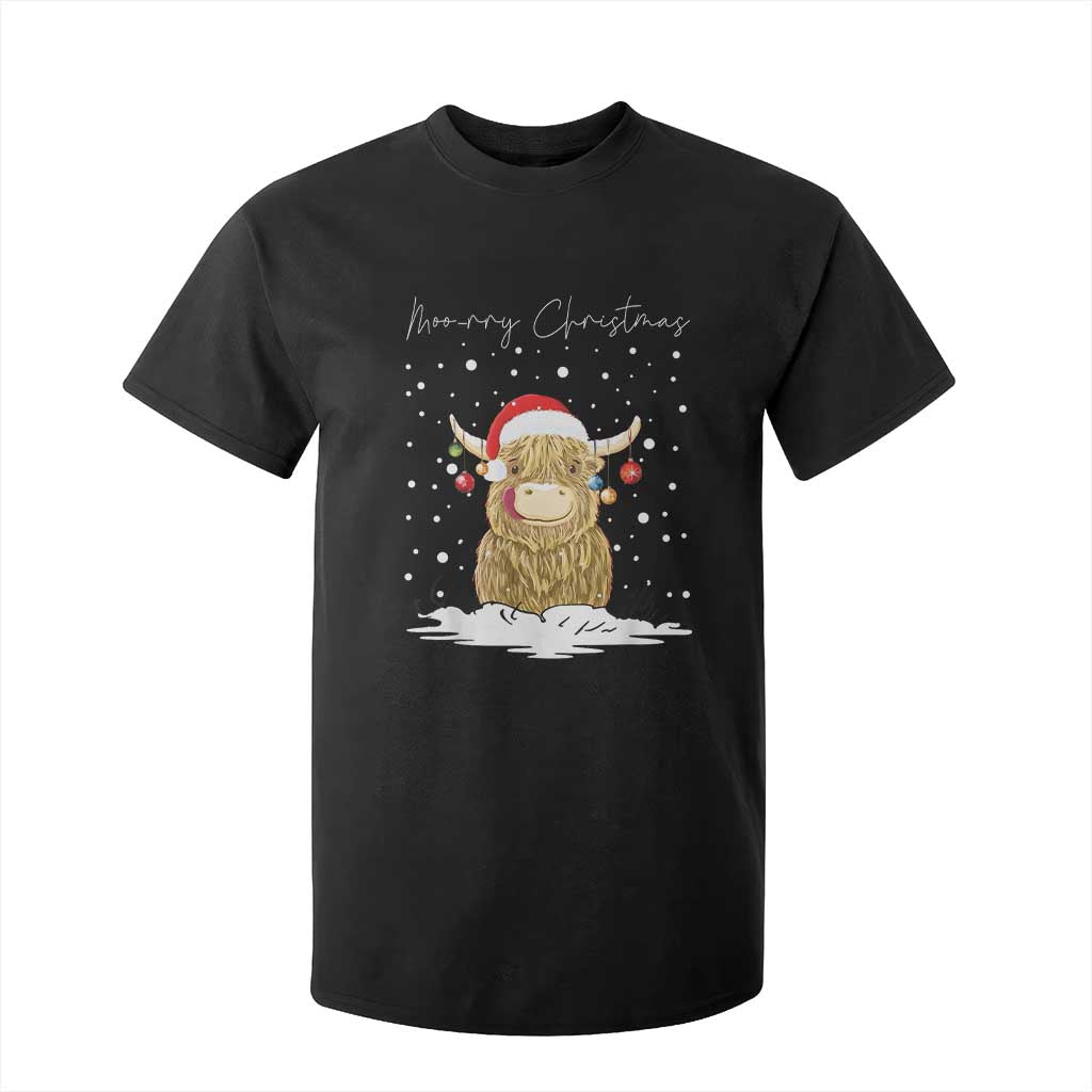 Christmas Cow T Shirt For Kid Scottish Highland Cow Moo-rry Christmas TS10 Black Print Your Wear
