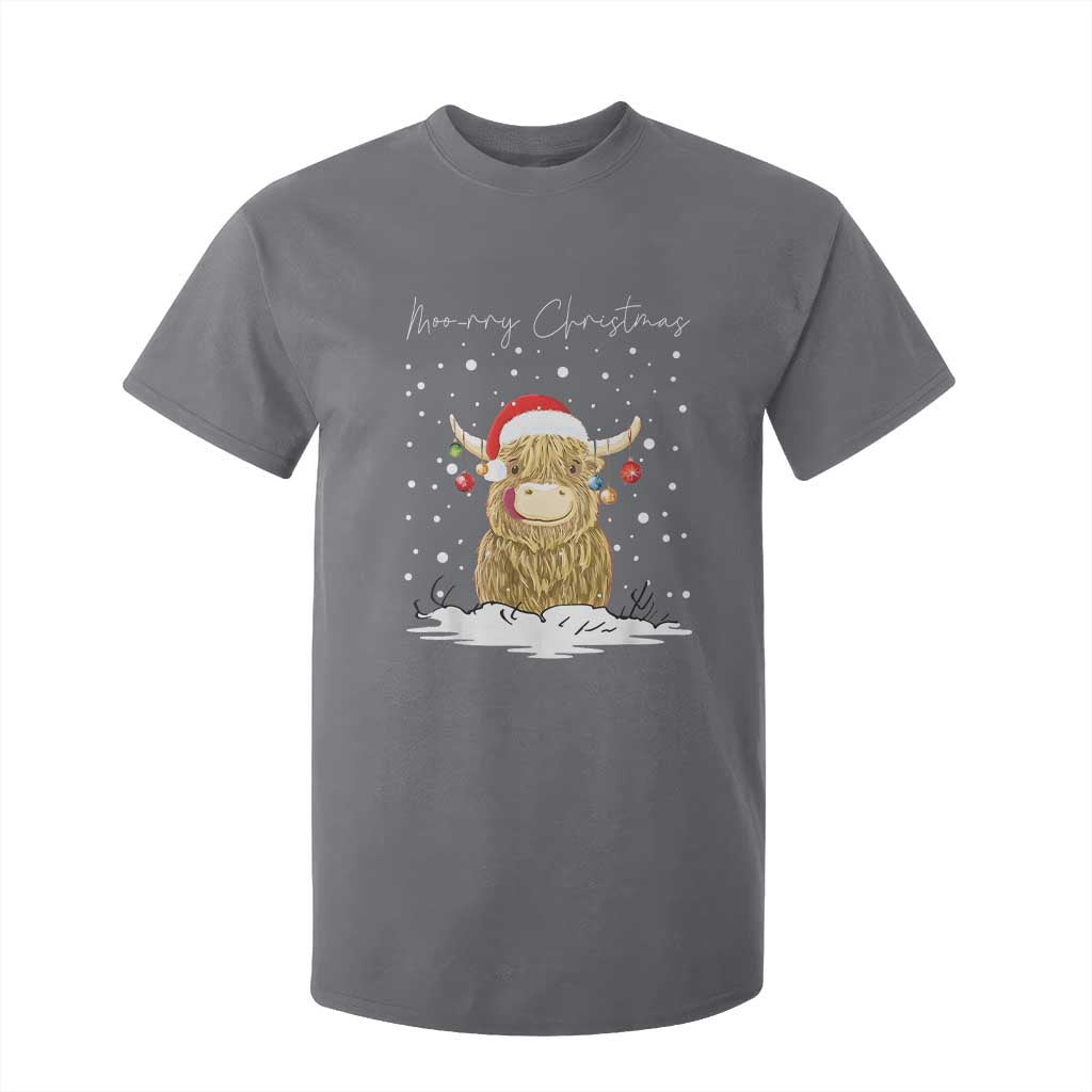 Christmas Cow T Shirt For Kid Scottish Highland Cow Moo-rry Christmas TS10 Charcoal Print Your Wear