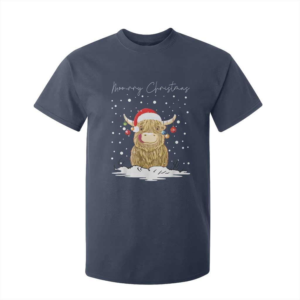 Christmas Cow T Shirt For Kid Scottish Highland Cow Moo-rry Christmas TS10 Navy Print Your Wear