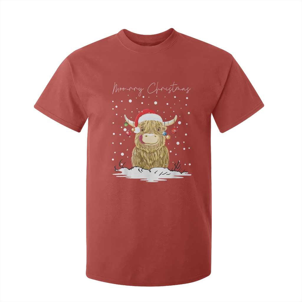 Christmas Cow T Shirt For Kid Scottish Highland Cow Moo-rry Christmas TS10 Red Print Your Wear