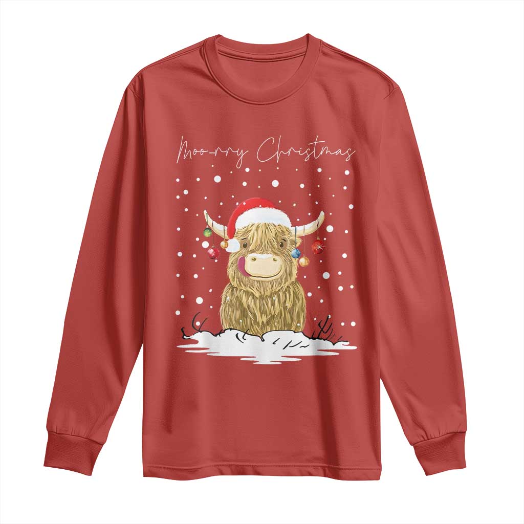 Christmas Cow Long Sleeve Shirt Scottish Highland Cow Moo-rry Christmas TS10 Red Print Your Wear