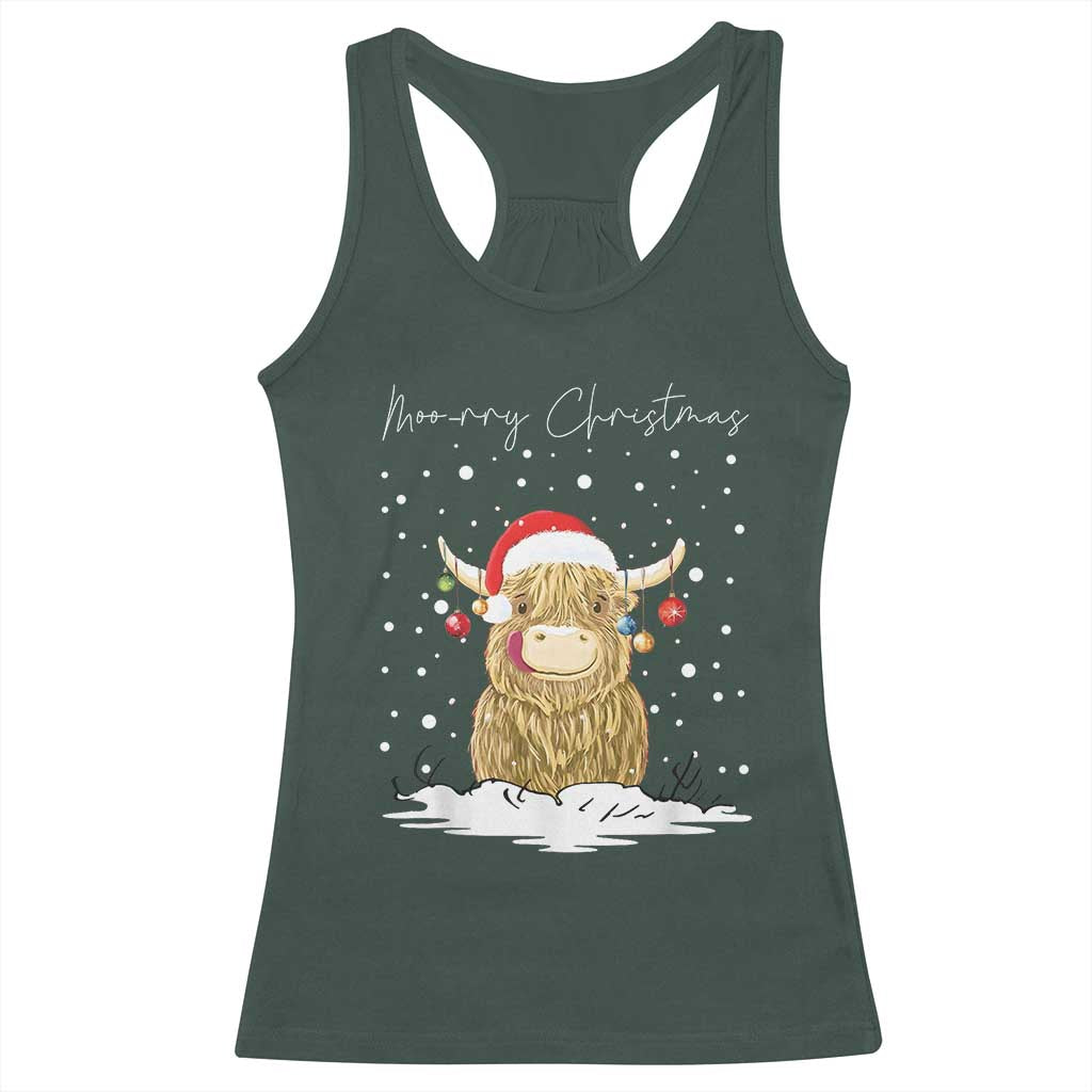 Christmas Cow Racerback Tank Top Scottish Highland Cow Moo-rry Christmas TS10 Dark Forest Green Print Your Wear