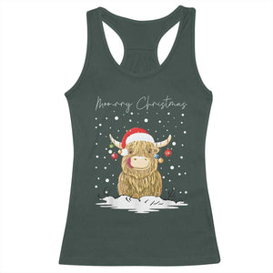 Christmas Cow Racerback Tank Top Scottish Highland Cow Moo-rry Christmas TS10 Dark Forest Green Print Your Wear