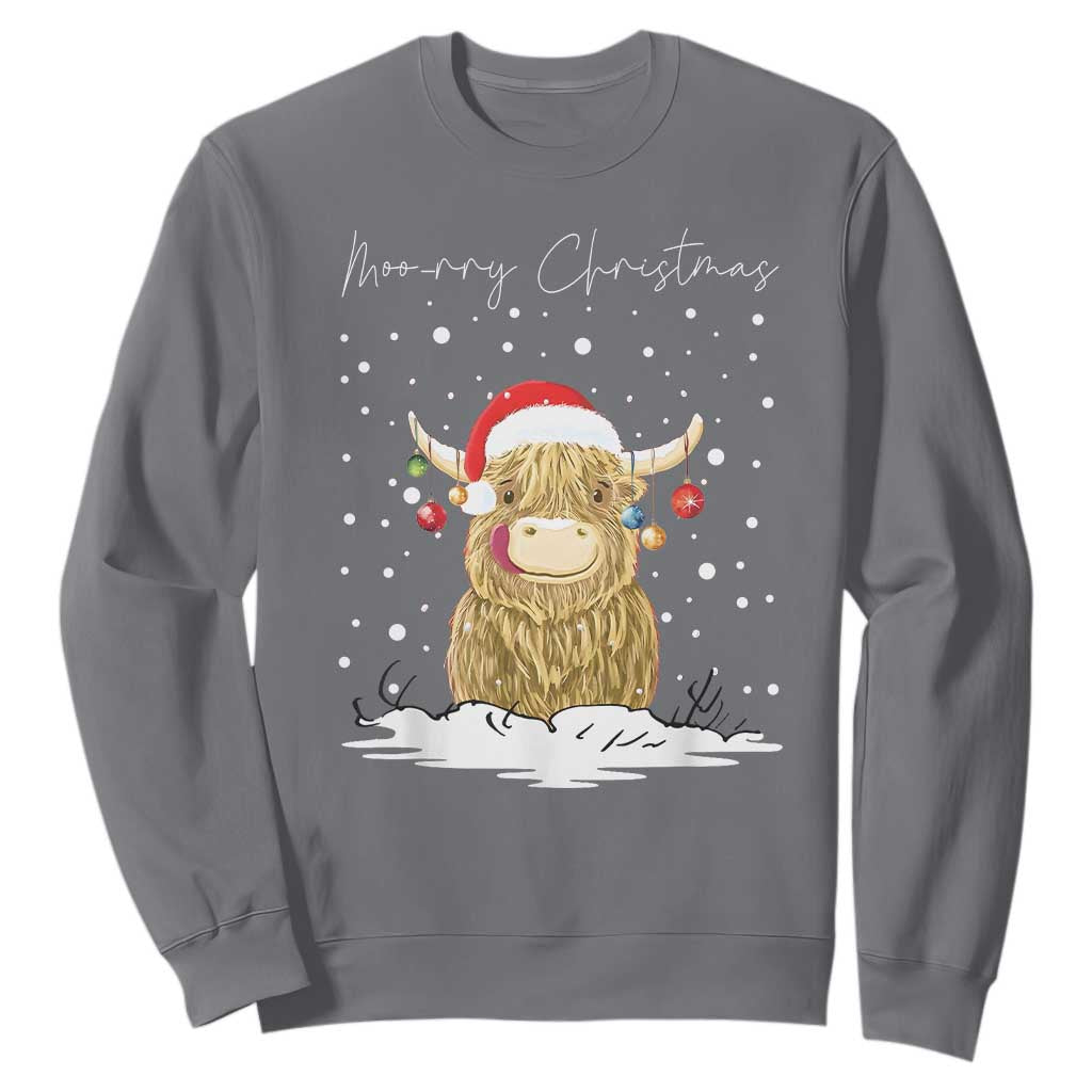 Christmas Cow Sweatshirt Scottish Highland Cow Moo-rry Christmas TS10 Charcoal Print Your Wear