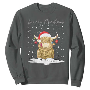 Christmas Cow Sweatshirt Scottish Highland Cow Moo-rry Christmas TS10 Dark Heather Print Your Wear