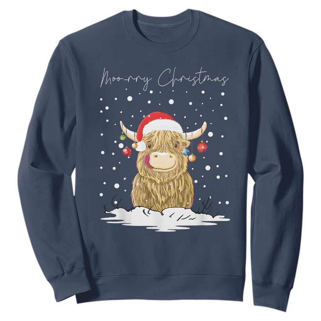 Christmas Cow Sweatshirt Scottish Highland Cow Moo-rry Christmas TS10 Navy Print Your Wear