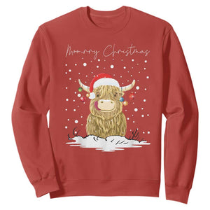Christmas Cow Sweatshirt Scottish Highland Cow Moo-rry Christmas TS10 Red Print Your Wear