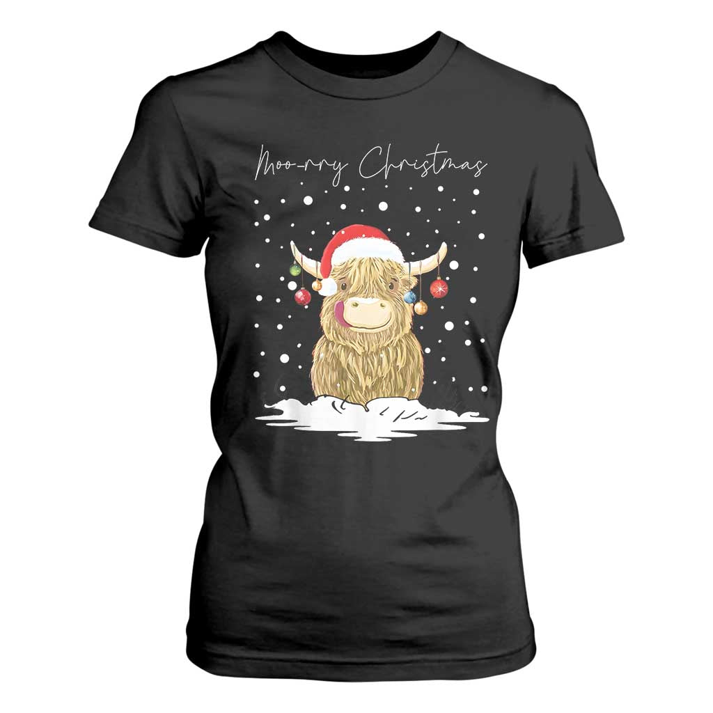 Christmas Cow T Shirt For Women Scottish Highland Cow Moo-rry Christmas TS10 Black Print Your Wear