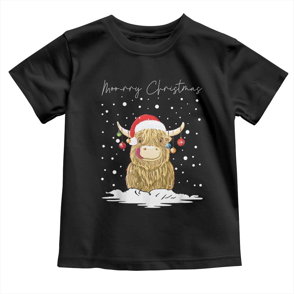 Christmas Cow Toddler T Shirt Scottish Highland Cow Moo-rry Christmas TS10 Black Print Your Wear