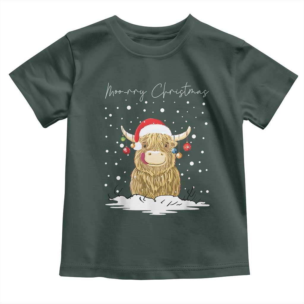 Christmas Cow Toddler T Shirt Scottish Highland Cow Moo-rry Christmas TS10 Dark Forest Green Print Your Wear