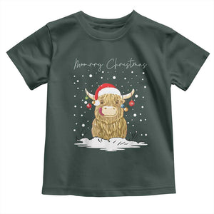 Christmas Cow Toddler T Shirt Scottish Highland Cow Moo-rry Christmas TS10 Dark Forest Green Print Your Wear