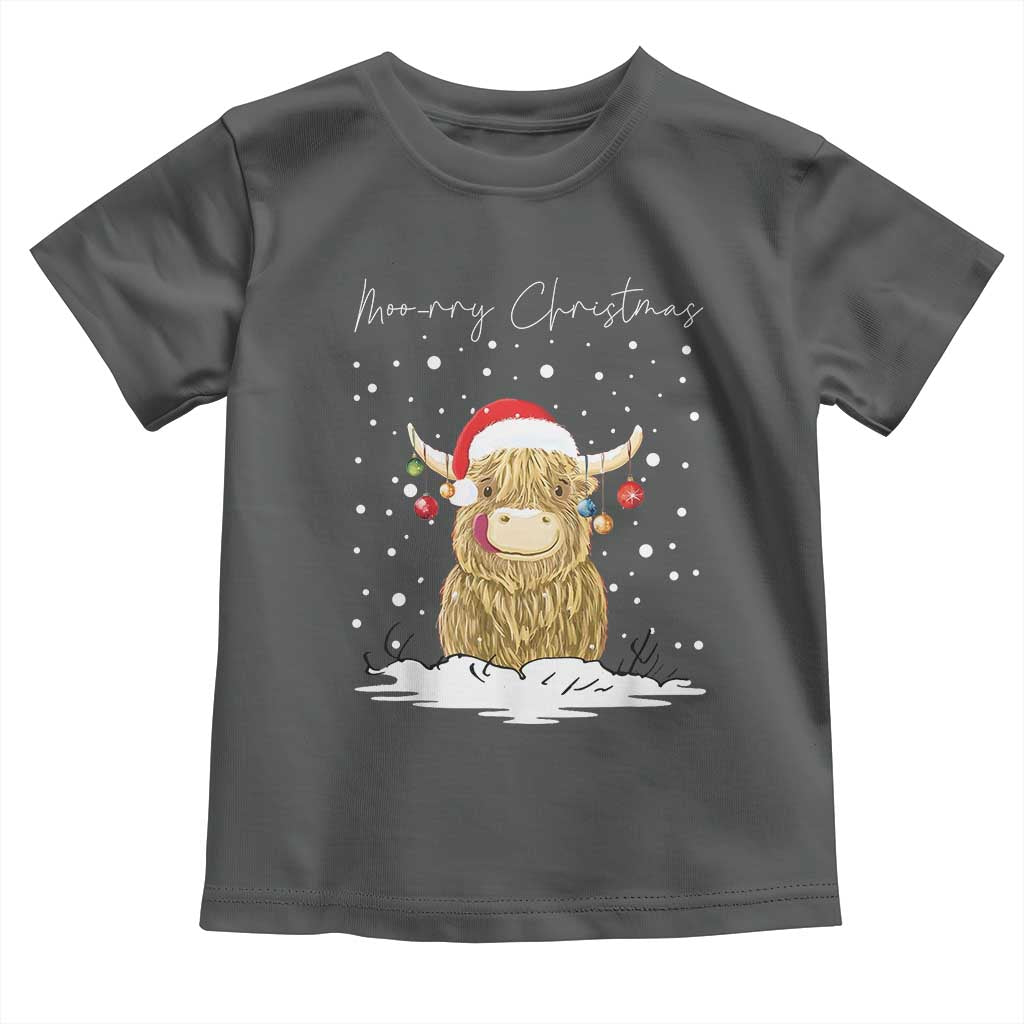 Christmas Cow Toddler T Shirt Scottish Highland Cow Moo-rry Christmas TS10 Dark Heather Print Your Wear