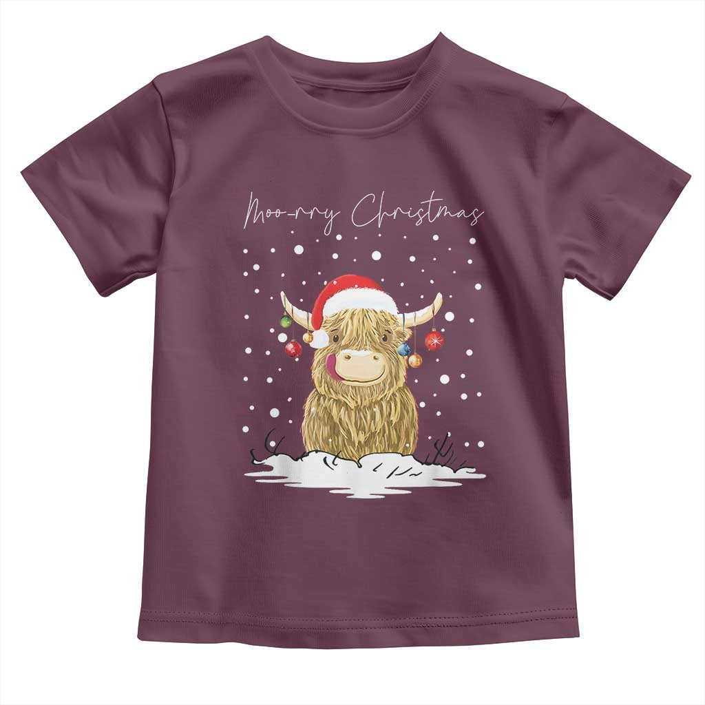 Christmas Cow Toddler T Shirt Scottish Highland Cow Moo-rry Christmas TS10 Maroon Print Your Wear