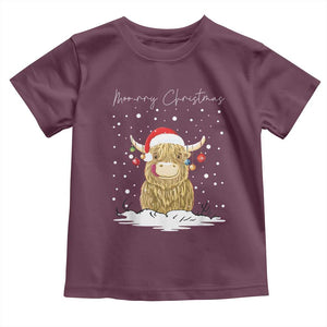 Christmas Cow Toddler T Shirt Scottish Highland Cow Moo-rry Christmas TS10 Maroon Print Your Wear