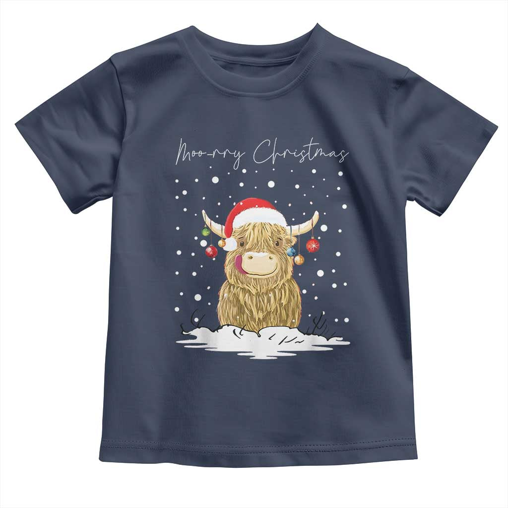 Christmas Cow Toddler T Shirt Scottish Highland Cow Moo-rry Christmas TS10 Navy Print Your Wear