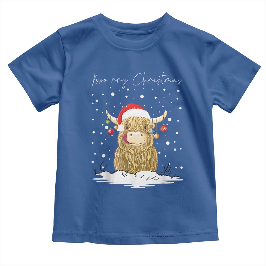 Christmas Cow Toddler T Shirt Scottish Highland Cow Moo-rry Christmas TS10 Royal Blue Print Your Wear