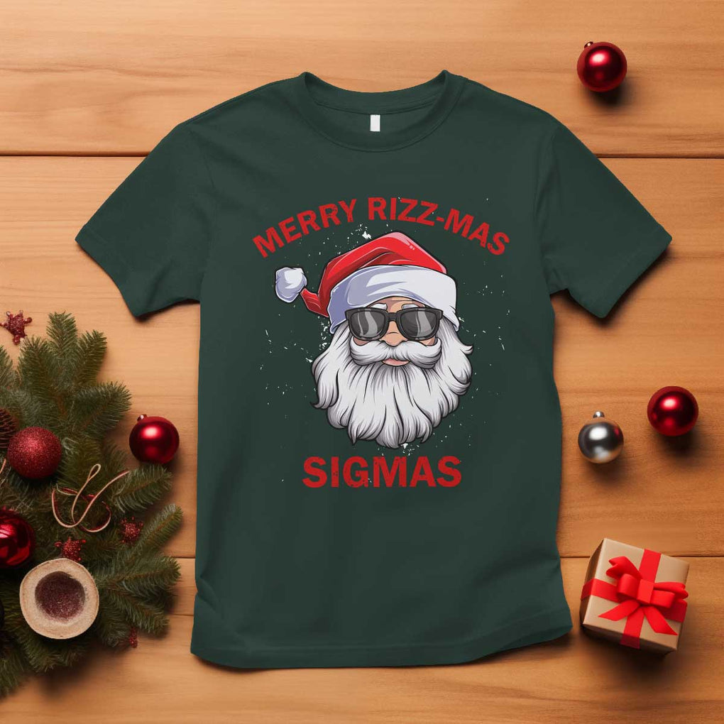 Funny Christmas Santa T Shirt Merry Rizz Mas Sigmas Gen Alpha Middle School Christmas TS10 Dark Forest Green Print Your Wear