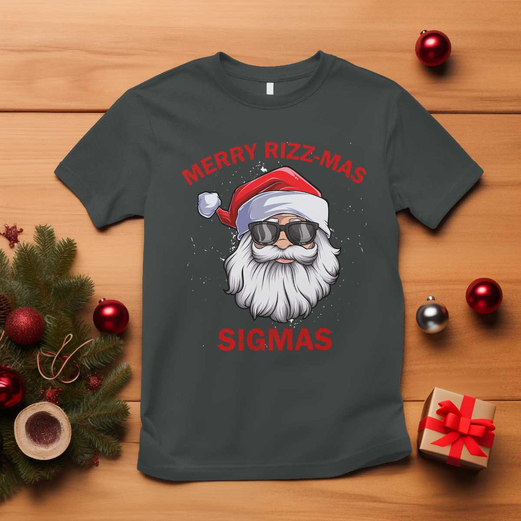 Funny Christmas Santa T Shirt Merry Rizz Mas Sigmas Gen Alpha Middle School Christmas TS10 Dark Heather Print Your Wear