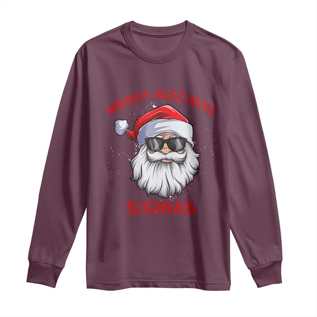 Funny Christmas Santa Long Sleeve Shirt Merry Rizz Mas Sigmas Gen Alpha Middle School Christmas TS10 Maroon Print Your Wear