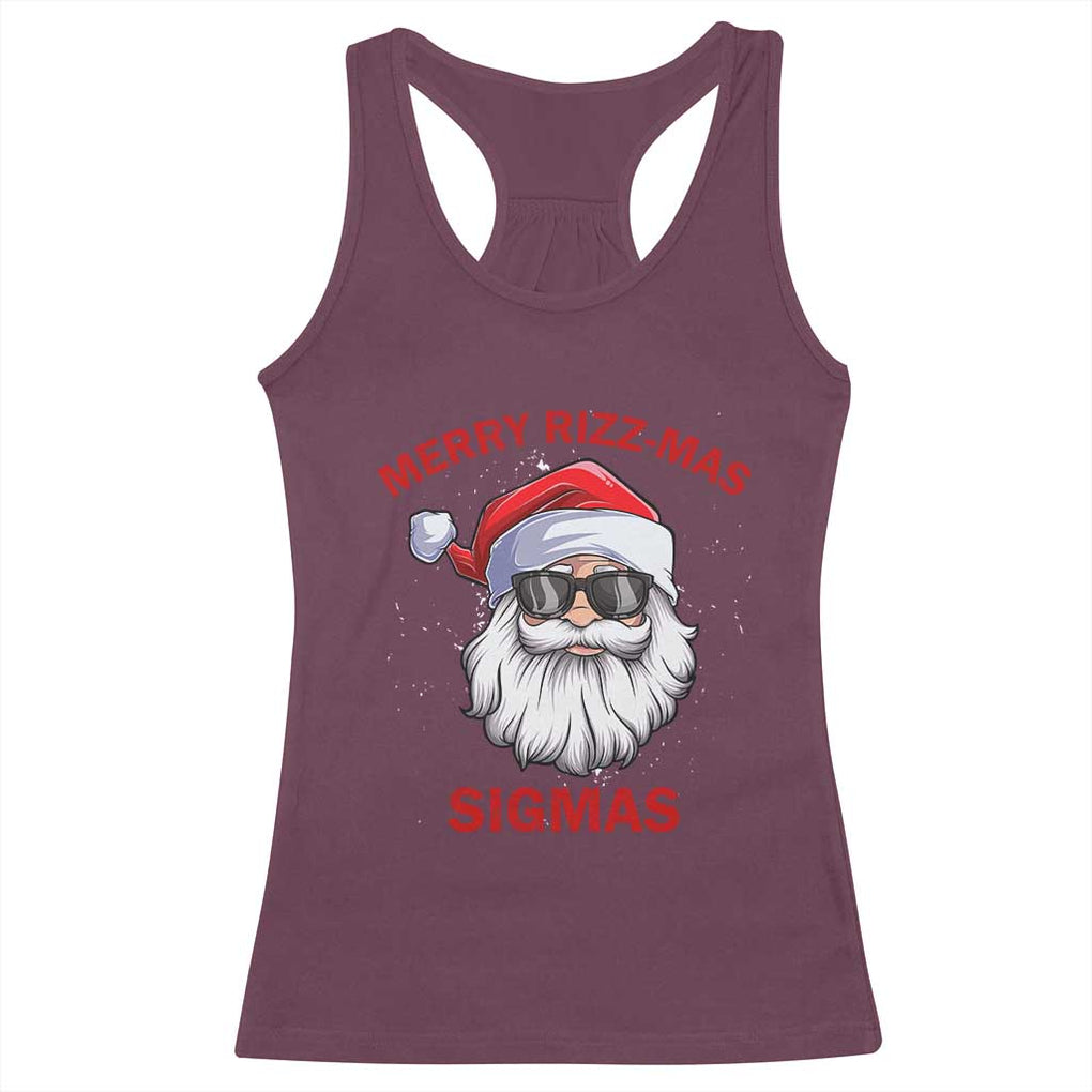 Funny Christmas Santa Racerback Tank Top Merry Rizz Mas Sigmas Gen Alpha Middle School Christmas TS10 Maroon Print Your Wear