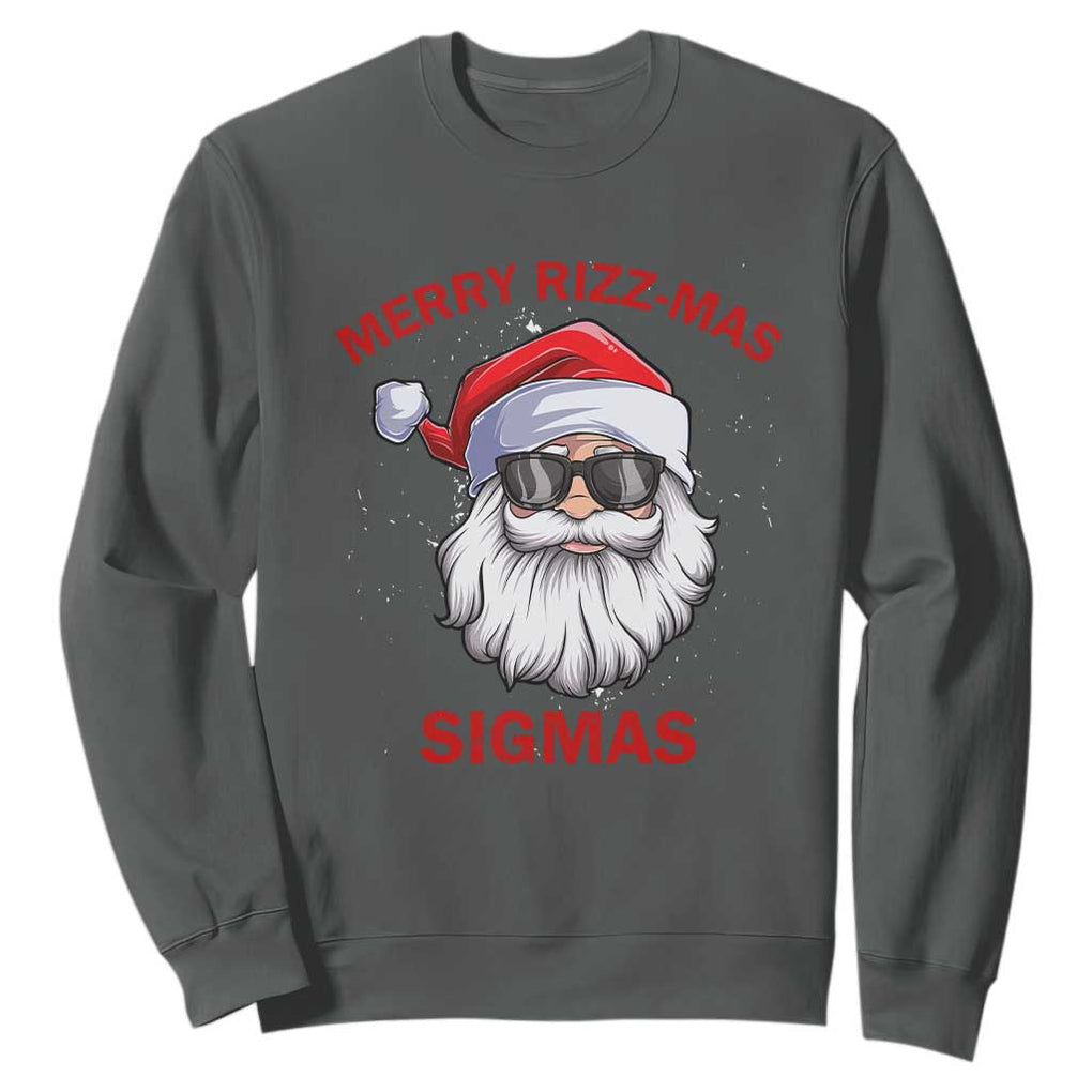 Funny Christmas Santa Sweatshirt Merry Rizz Mas Sigmas Gen Alpha Middle School Christmas TS10 Dark Heather Print Your Wear