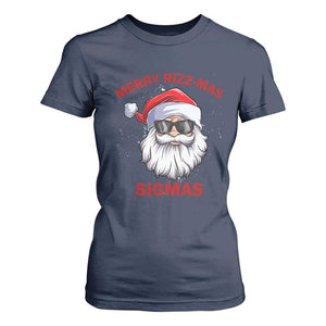 Funny Christmas Santa T Shirt For Women Merry Rizz Mas Sigmas Gen Alpha Middle School Christmas TS10 Navy Print Your Wear