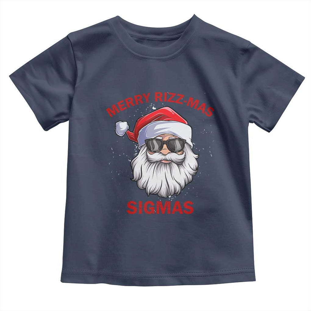 Funny Christmas Santa Toddler T Shirt Merry Rizz Mas Sigmas Gen Alpha Middle School Christmas TS10 Navy Print Your Wear