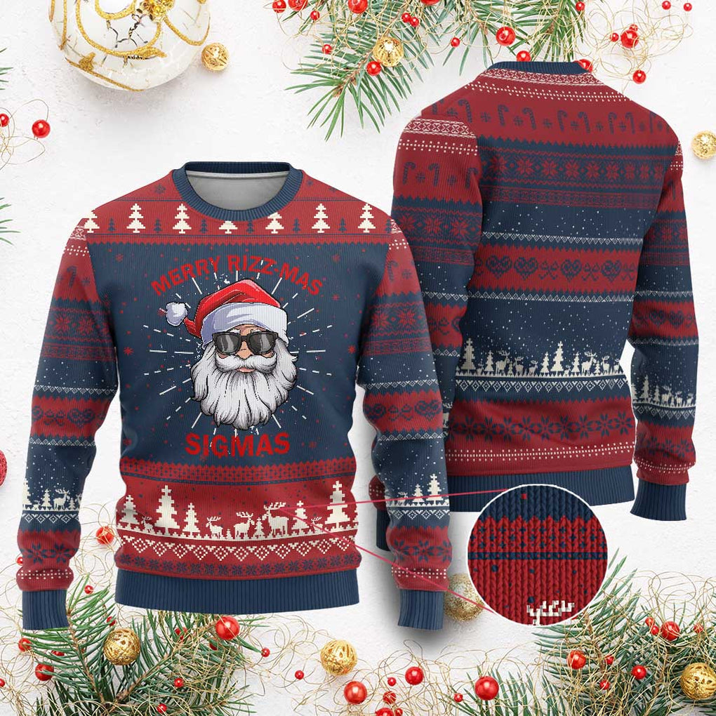 Funny Xmas Santa Ugly Christmas Sweater Merry Rizz Mas Sigmas Gen Alpha Middle School Christmas TS10 Burgundy Print Your Wear